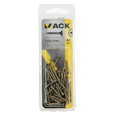 Mack 1017217 - spaanplaatschroef vz kop geelverz.45 st 3,0 x 20 mm | 10 stuks