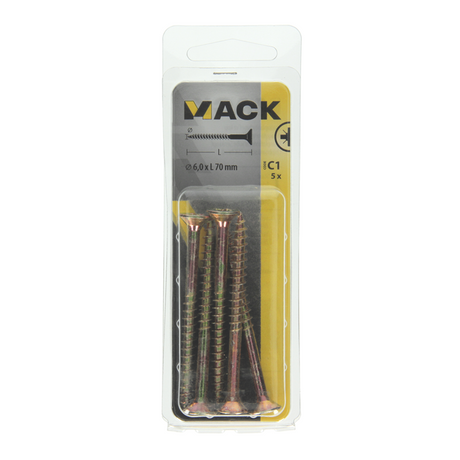 Mack 1017264 - spaanplaatschroef vz kop geelverz. 5 st 6,0 x 70 mm | 10 stuks