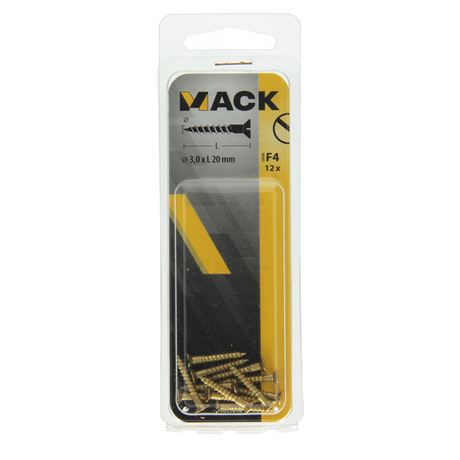 Mack 1019648 - houtschroef verzonken kop messing 12st 3,0 x 20 mm | 10 stuks