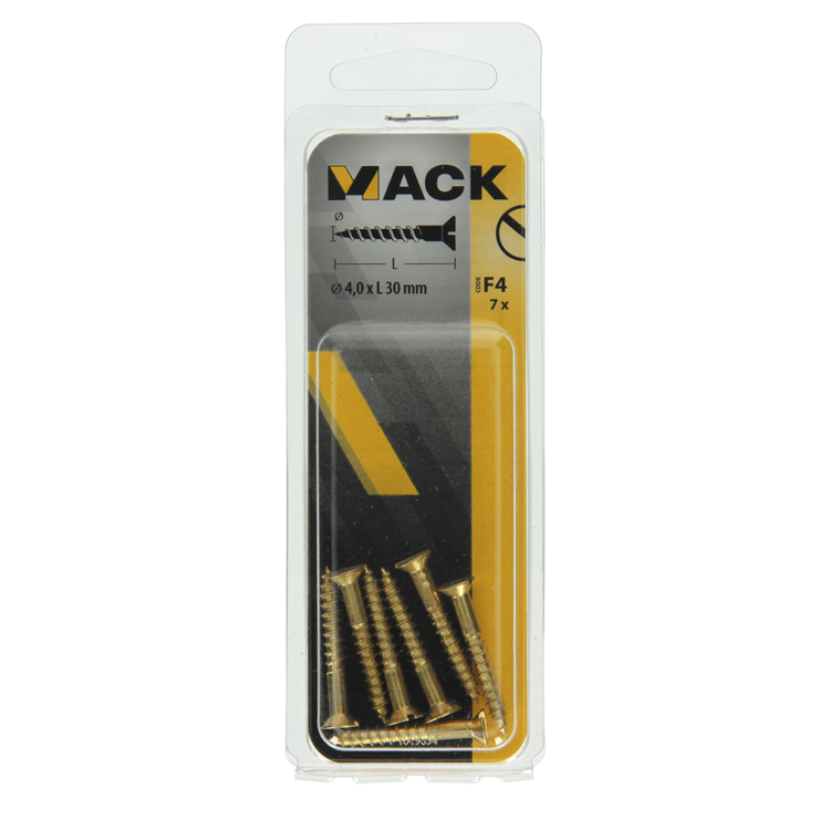 Mack 1019654 - houtschroef verzonken kop messing 7 st 4,0 x 30 mm | 10 stuks