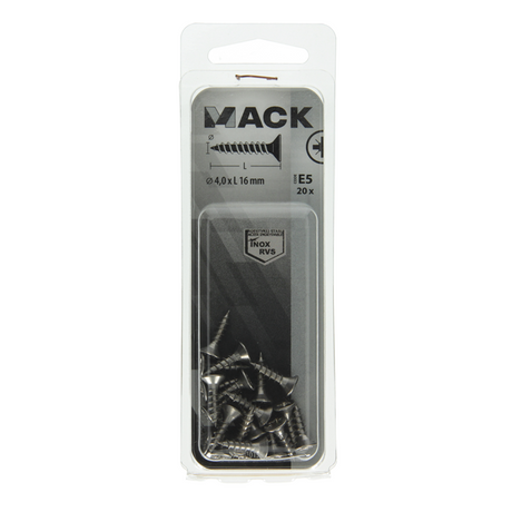 Mack 1019738 - spaanplaatschroef vz kop rvs 20 st 4,0 x 16 mm | 10 stuks