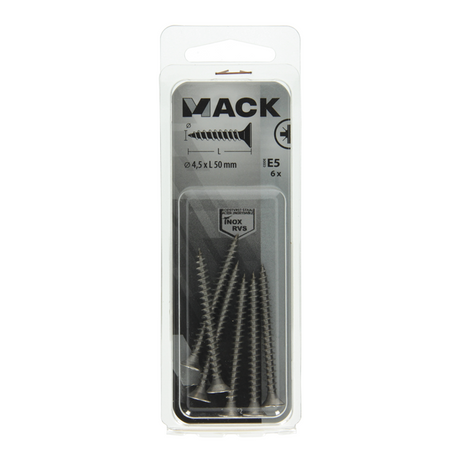 Mack 1019752 - spaanplaatschroef vz kop rvs 6 st 4,5 x 50 mm | 10 stuks