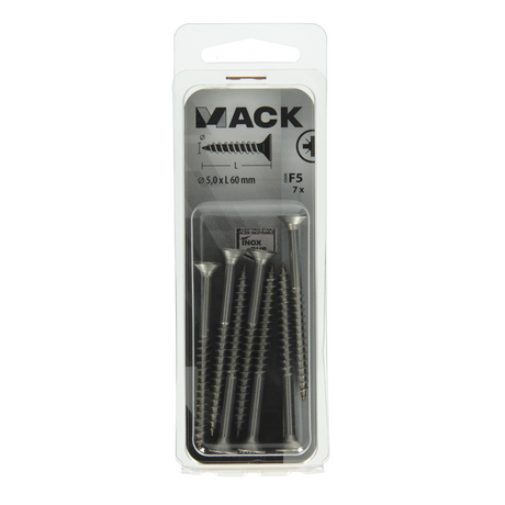 Mack 1019756 - spaanplaatschroef vz kop rvs 7 st 5,0 x 60 mm | 10 stuks