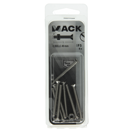 Mack 1019808 - metaalschroef verz. kop + moer rvs 8 st m4x40 | 10 stuks