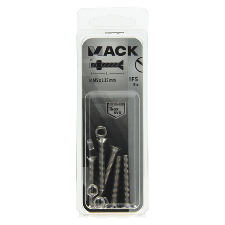 Mack 1019812 - metaalschroef verz. kop + moer rvs 5 st m5x35 | 10 stuks