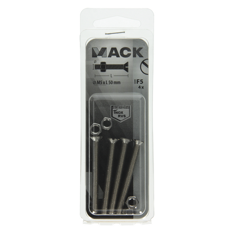 Mack 1019813 - metaalschroef verz. kop + moer rvs 4 st m5x50 | 10 stuks