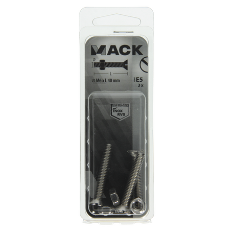 Mack 1019816 - metaalschroef verz. kop + moer rvs 3 st m6x40 | 10 stuks