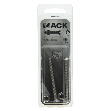 Mack 1019817 - metaalschroef verz. kop + moer rvs 2 st m6x60 | 10 stuks