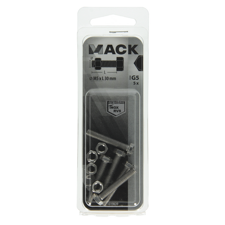 Mack 1019839 - tapbout + moer roestvrijstaal 5 st m5x30 | 10 stuks