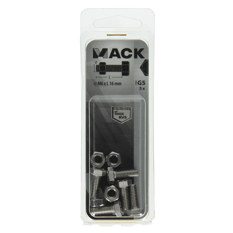 Mack 1019841 - tapbout + moer roestvrijstaal 5 st m6x16 | 10 stuks