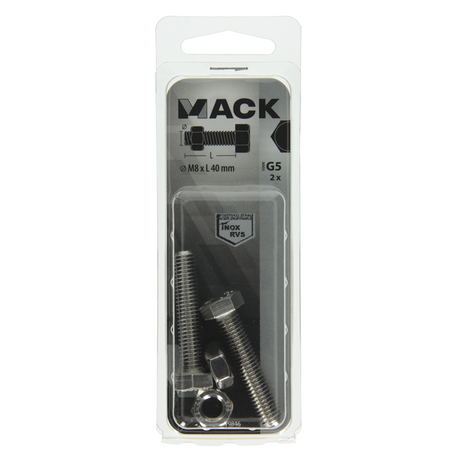 Mack 1019846 - tapbout + moer roestvrijstaal 2 st m8x40 | 10 stuks