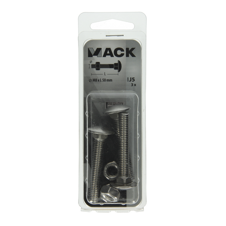 Mack 1019916 - houtbout + moer roestvrijstaal 3 st m8 x 50 mm | 5 stuks