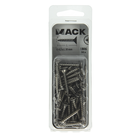 Mack 1019994 - spaanplaatschroef vz kop rvs 50 st 4,5 x 30 mm | 5 stuks