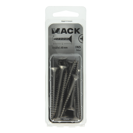 Mack 1020004 - spaanplaatschroef vz kop rvs 16 st 6,0 x 60 mm | 5 stuks