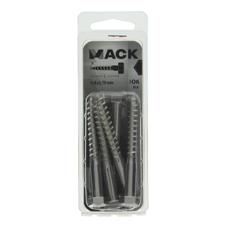 Mack 1020014 - houtdraadbout roestvrijstaal 6 st 8 x 70 mm | 5 stuks