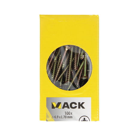 Mack 1020124 - spaanplaatschroef vz kop geel vz 100 st 6,0 x 70 mm | 2 stuks