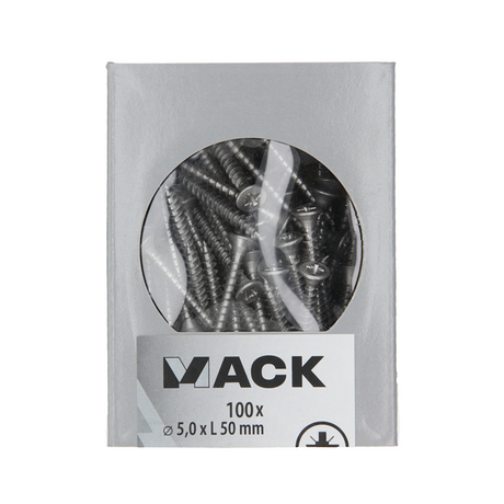 Mack 1020245 - spaanplaatschroef vz kop inox a2 100 st 5,0 x 50 mm | 2 stuks