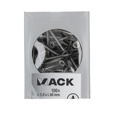 Mack 1020246 - spaanplaatschroef vz kop inox a2 100 st 5,0 x 60 mm | 2 stuks