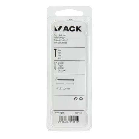 Mack 1017148 - nagel platte kop staal verzinkt 100 gr 1,2 x 20 mm | 5 stuks
