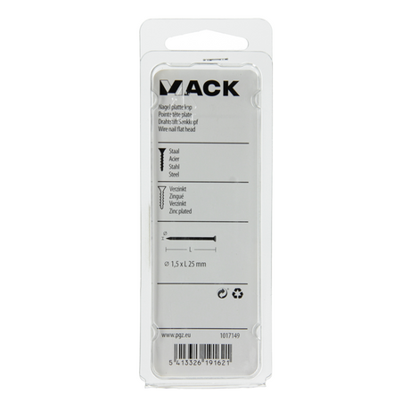 Mack 1017149 - nagel platte kop staal verzinkt 100 gr 1,5 x 25 mm | 5 stuks