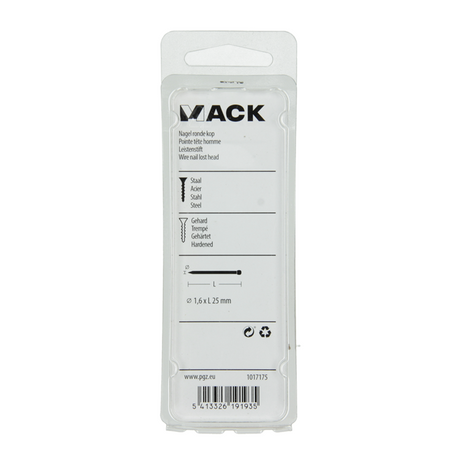 Mack 1017175 - nagel ronde kop staal gehard 45 gr 1,6 x 25 mm | 10 stuks
