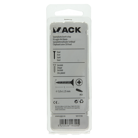 Mack 1017218 - spaanplaatschroef vz kop geelverz.40 st 3,0 x 25 mm | 10 stuks