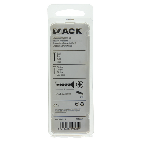 Mack 1017223 - spaanplaatschroef vz kop geelverz.35 st 3,5 x 20 mm | 10 stuks
