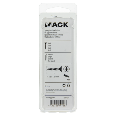Mack 1017224 - spaanplaatschroef vz kop geelverz.32 st 3,5 x 25 mm | 10 stuks