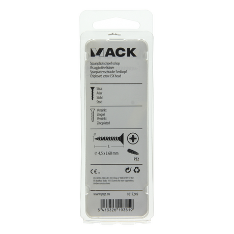 Mack 1017249 - spaanplaatschroef vz kop geelverz.10 st 4,5 x 60 mm | 10 stuks