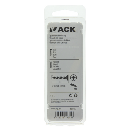 Mack 1017253 - spaanplaatschroef vz kop geelverz.15 st 5,0 x 30 mm | 10 stuks