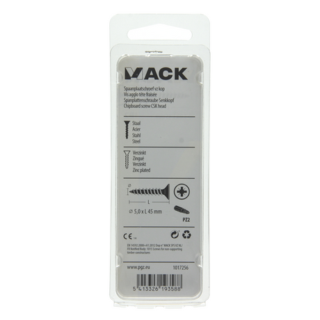 Mack 1017256 - spaanplaatschroef vz kop geelverz.11 st 5,0 x 45 mm | 10 stuks