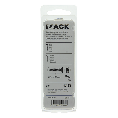 Mack 1017281 - spaanplschr.vzkop-zelfb. geelverz. 50 st 3,0 x 16 mm | 10 stuks