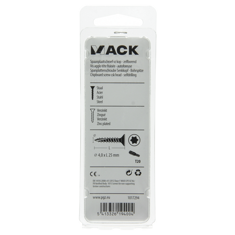 Mack 1017294 - spaanplschr.vzkop-zelfb. geelverz. 25 st 4,0 x 25 mm | 10 stuks