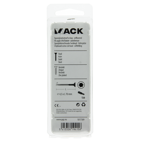 Mack 1017309 - spaanplschr.vzkop-zelfb. geelverz. 9 st 4,5 x 70 mm | 10 stuks