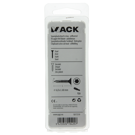Mack 1017319 - spaanplschr.vzkop-zelfb. geelverz. 6 st 6,0 x 60 mm | 10 stuks