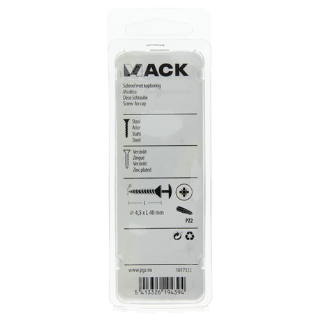 Mack 1017332 - schroef met kopboring staal verz. 10 st 4,5 x 40 mm | 10 stuks