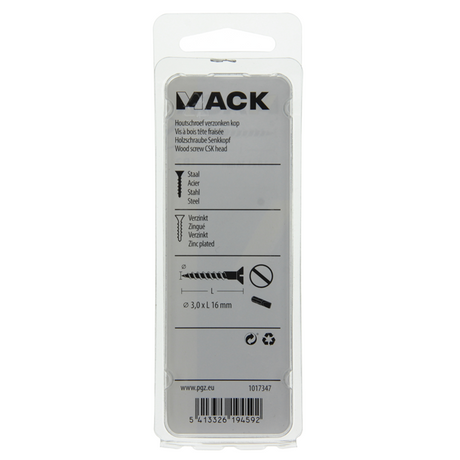 Mack 1017347 - houtschroef verzonken kop verz28 st 3,0 x 16 mm | 10 stuks