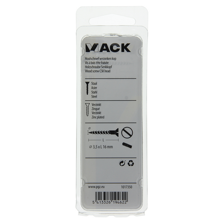 Mack 1017350 - houtschroef verzonken kop verz27 st 3,5 x 16 mm | 10 stuks