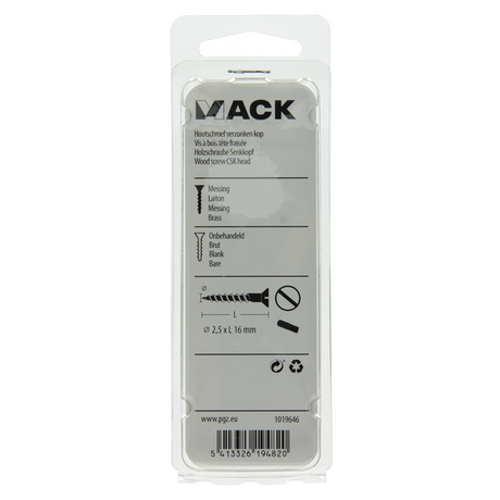 Mack 1019646 - houtschroef verzonken kop messing 11st 2,5 x 16 mm | 10 stuks