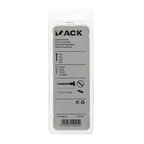 Mack 1017369 - houtschroef bolkop staal verzinkt 20 st 3,5 x 16 mm | 10 stuks