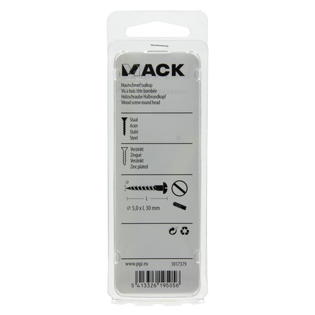 Mack 1017379 - houtschroef bolkop staal verzinkt 10 st 5,0 x 30 mm | 10 stuks