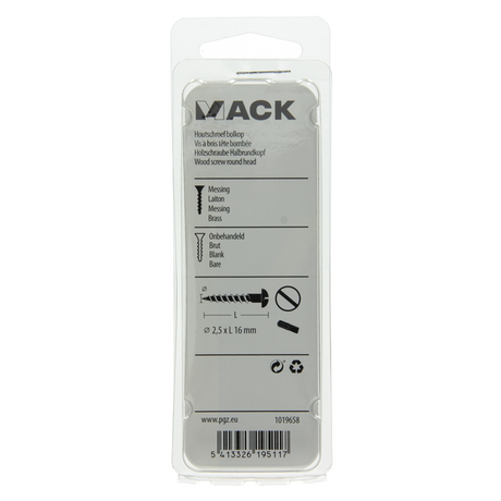 Mack 1019658 - houtschroef bolkop messing 10 st 2,5 x 16 mm | 10 stuks
