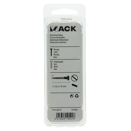Mack 1019668 - houtschroef bolkop messing 3 st 5,0 x 45 mm | 10 stuks