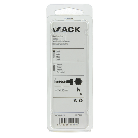 Mack 1017408 - houtdraadbout staal verzinkt 10 st 7 x 40 mm | 5 stuks