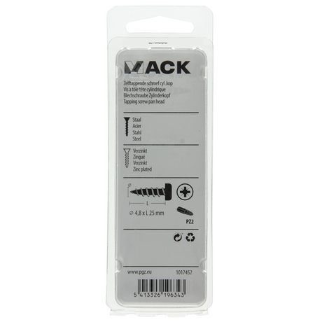 Mack 1017452 - zelftappende schroef cyl kop verz. 12st 4,8 x 25 mm | 10 stuks
