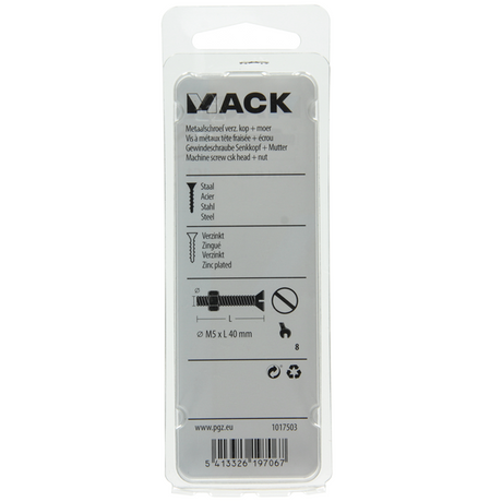 Mack 1017503 - metaalschroef verz. kop + moer verz. 10st m5 x 40 mm | 10 stuks