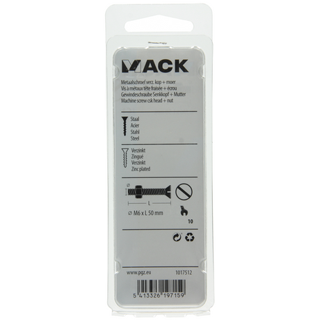 Mack 1017512 - metaalschroef verz. kop + moer verz. 6 st m6 x 50 mm | 10 stuks