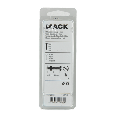 Mack 1017527 - metaalschroef cyl. kop + moer verz. 10 st m5 x 40 mm | 10 stuks