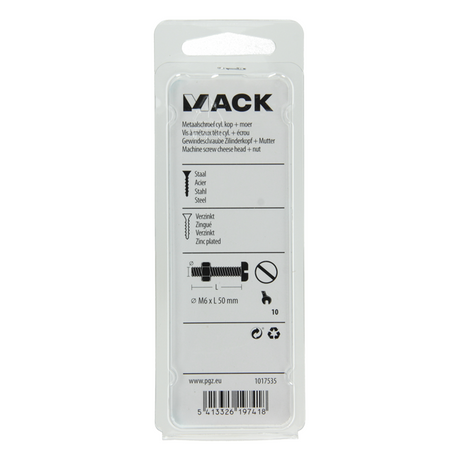 Mack 1017535 - metaalschroef cyl. kop + moer verz. 5 st m6 x 50 mm | 10 stuks