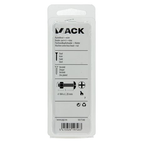 Mack 1017540 - kachelbout + moer staal verzinkt 20 st m4 x 20 mm | 10 stuks